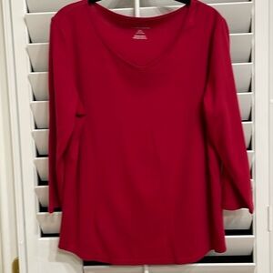 Chico’s Size 2 (12/14) Red 3/4 sleeves ,Tee, V-Neck.